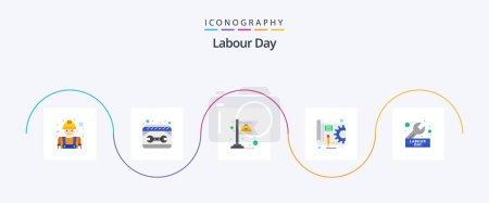 Illustration for Labour Day Flat 5 Icon Pack Including day. pen. spanner. plan. labour - Royalty Free Image