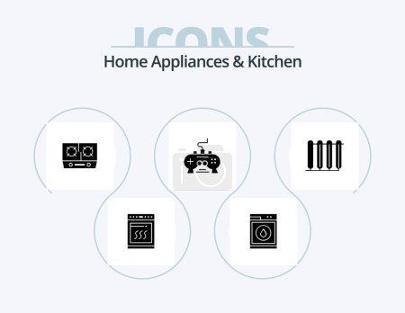 Ilustración de Home Appliances And Kitchen Glyph Icon Pack 5 Icon Design. kitchen. cooking. washing. kitchen. stove - Imagen libre de derechos