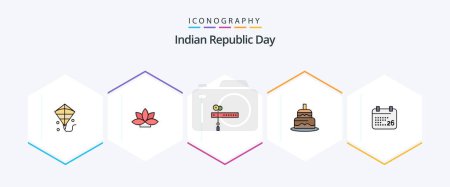 Illustration for Indian Republic Day 25 FilledLine icon pack including indian republic day jan. indian. cut. countrey. cake - Royalty Free Image
