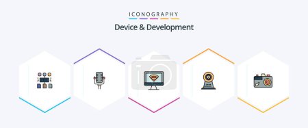 Illustration for Device And Development 25 FilledLine icon pack including education. hotel. computer. security. camera - Royalty Free Image