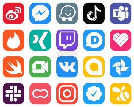 Illustration for 20 Minimalist Social Media Icons such as twitch. tinder and tiktok icons. High Quality Gradient Icon Set - Royalty Free Image