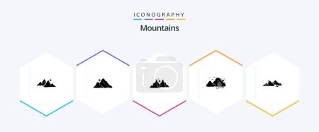 Téléchargez les illustrations : Mountains 25 Glyph icon pack including . . nature. scene. hill - en licence libre de droit