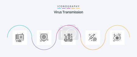 Ilustración de Virus Transmission Line 5 Icon Pack Including mask. vaccine. ambulance. syring. coronavirus - Imagen libre de derechos