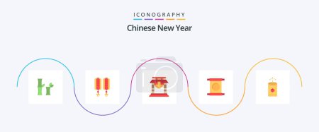 Illustration for Chinese New Year Flat 5 Icon Pack Including door. year. pendant. new. china - Royalty Free Image