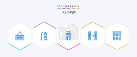 Illustration for Buildings 25 Blue icon pack including building. office space. apartment. modern. office - Royalty Free Image