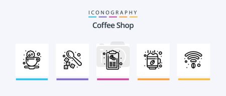 Illustration for Coffee Shop Line 5 Icon Pack Including spoon. coffee. powder. barista. lamps. Creative Icons Design - Royalty Free Image