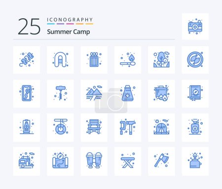 Illustration for Summer Camp 25 Blue Color icon pack including fish. camping. fire. tree. match - Royalty Free Image
