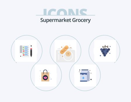 Ilustración de Grocery Flat Icon Pack 5 Icon Design. . . pen. grape. food - Imagen libre de derechos