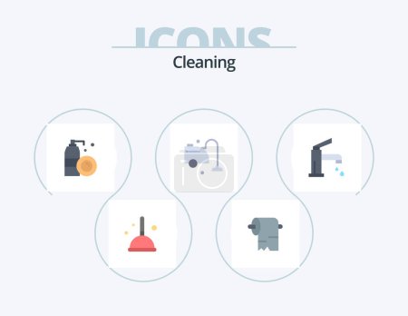 Téléchargez les illustrations : Cleaning Flat Icon Pack 5 Icon Design. cleaning. bath. bottle. vacuum. cleaner - en licence libre de droit