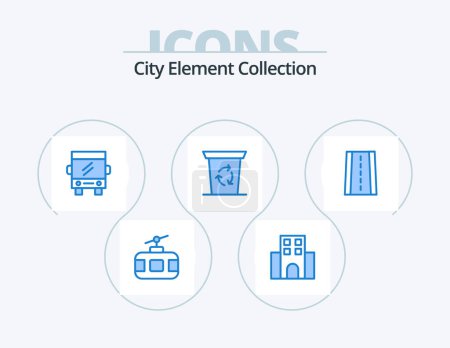 Illustration for City Element Collection Blue Icon Pack 5 Icon Design. car. been. travel. recycle been. transport - Royalty Free Image