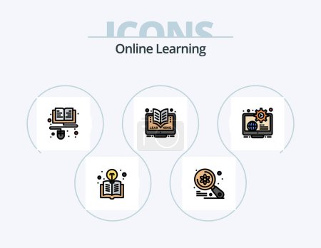 Téléchargez les illustrations : Online Learning Line Filled Icon Pack 5 Icon Design. e-learning. education apps. computer. education. rocket - en licence libre de droit