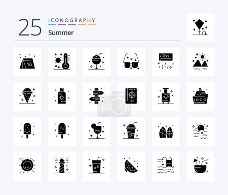 Ilustración de Summer 25 Solid Glyph icon pack including summer. eyeglasses. thermometer. summer. glass - Imagen libre de derechos