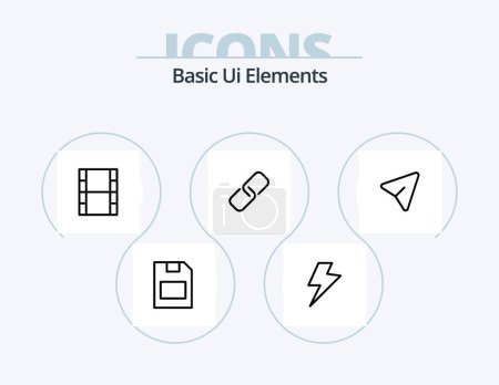 Téléchargez les illustrations : Basic Ui Elements Line Icon Pack 5 Icon Design. stopwatch. camposs. paper. media. pause - en licence libre de droit