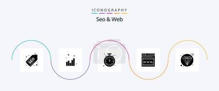 Illustration for Seo and Web Glyph 5 Icon Pack Including web. webpage. alarm. web. time - Royalty Free Image