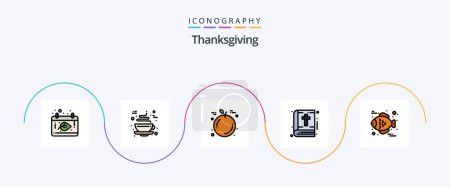 Téléchargez les illustrations : Thanksgiving Line Filled Flat 5 Icon Pack Including thanksgiving. fish. fruit. thanksgiving. book - en licence libre de droit