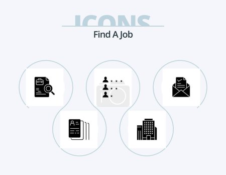 Téléchargez les illustrations : Find A Job Glyph Icon Pack 5 Icon Design. job. mail. document. network. job - en licence libre de droit