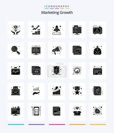 Téléchargez les illustrations : Creative Marketing Growth 25 Glyph Solid Black icon pack  Such As marketing. chart. management. startup. marketing - en licence libre de droit