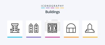 Ilustración de Buildings Line 5 Icon Pack Including islamic building. building. shop front. museum. casa. Creative Icons Design - Imagen libre de derechos