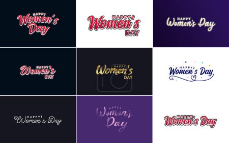Téléchargez les illustrations : Happy Women's Day greeting card template with hand-lettering text design creative typography for holiday greetings; vector illustration - en licence libre de droit