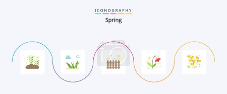 Téléchargez les illustrations : Spring Flat 5 Icon Pack Including plant. catkins. fence. nature. present - en licence libre de droit
