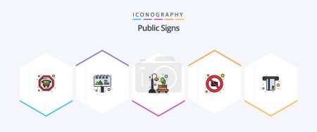 Téléchargez les illustrations : Public Signs 25 FilledLine icon pack including credit. card. park. atm. no - en licence libre de droit