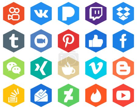 Illustration for Hexagon Flat Color White Icon Pack messenger. meeting. fb and facebook 20 Customizable Icons - Royalty Free Image