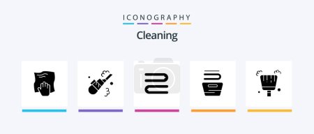 Téléchargez les illustrations : Cleaning Glyph 5 Icon Pack Including dustpan. washing. pipe. housekeeping. cleaning. Creative Icons Design - en licence libre de droit