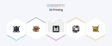 Illustration for 3d Printing 25 FilledLine icon pack including box. printing. 3d. preview. display - Royalty Free Image
