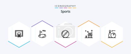 Ilustración de Sports 25 Line icon pack including game. caddy. ball. bag. bowler - Imagen libre de derechos