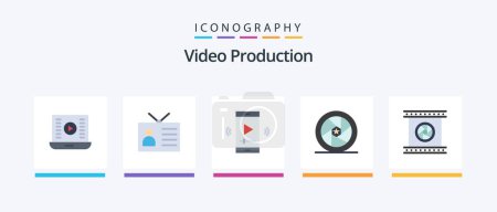 Illustration for Video Production Flat 5 Icon Pack Including movie star. celebrity. retro television. video player app. multimedia. Creative Icons Design - Royalty Free Image