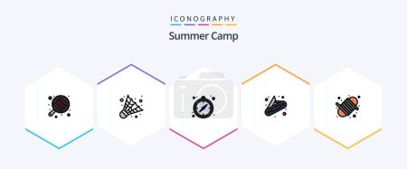 Ilustración de Summer Camp 25 FilledLine icon pack including . yarn. guide. rope. camping - Imagen libre de derechos