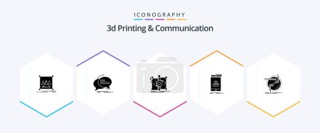 Illustration for 3d Printing And Communication 25 Glyph icon pack including smartphone. boxd. speech. visual. sketch - Royalty Free Image