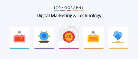 Ilustración de Digital Marketing And Technology Flat 5 Icon Pack Including marketing. open. ad block. sign. marketing. Creative Icons Design - Imagen libre de derechos