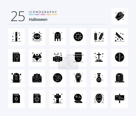 Téléchargez les illustrations : Halloween 25 Solid Glyph icon pack including halloween eyeball. bloody eyeball. spider. halloween. festival - en licence libre de droit