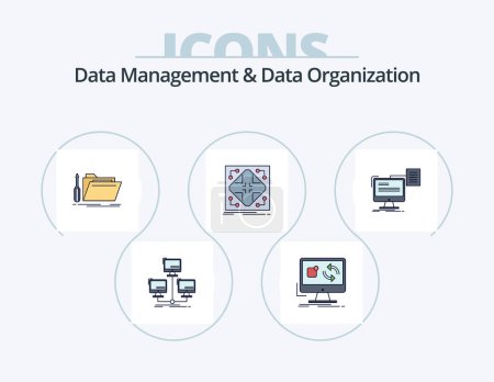 Téléchargez les illustrations : Data Management And Data Organization Line Filled Icon Pack 5 Icon Design. safe. secure. of. copy. management - en licence libre de droit
