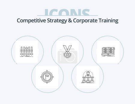 Téléchargez les illustrations : Competitive Strategy And Corporate Training Line Icon Pack 5 Icon Design. choose. arrow. personality. outsource. human - en licence libre de droit