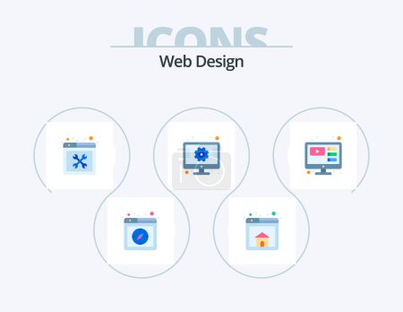 Téléchargez les illustrations : Web Design Flat Icon Pack 5 Icon Design. web. web. repair. setting. web - en licence libre de droit