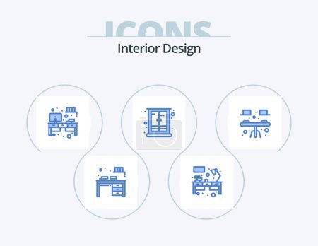 Illustration for Interior Design Blue Icon Pack 5 Icon Design. home. interior. workplace. furniture. tv - Royalty Free Image