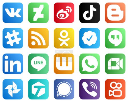 Ilustración de 20 Social Media Icons for All Your Needs such as twitter verified badge. feed. video. rss and blog icons. Elegant and unique - Imagen libre de derechos
