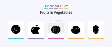 Téléchargez les illustrations : Fruits and Vegetables Glyph 5 Icon Pack Including vegetables. healthy. fresh. fruit. vegetables. Creative Icons Design - en licence libre de droit