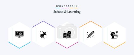 Illustration for School And Learning 25 Glyph icon pack including . light. education. bulb. school - Royalty Free Image