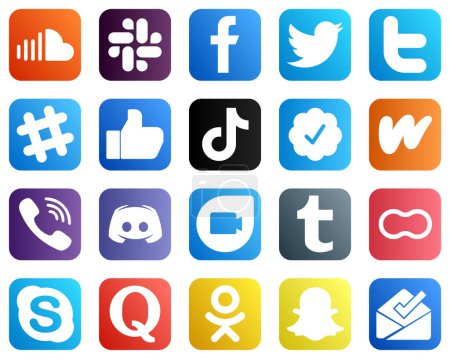 Ilustración de 20 High Quality Social Media Icons such as twitter verified badge. china. tweet. video and tiktok icons. High definition and versatile - Imagen libre de derechos