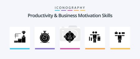 Téléchargez les illustrations : Productivity And Business Motivation Skills Glyph 5 Icon Pack Including . play. social media. life. procrastination. Creative Icons Design - en licence libre de droit