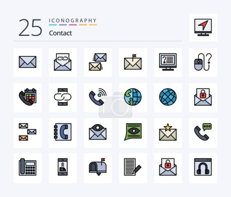 Illustration for Contact 25 Line Filled icon pack including call. colander. envelope. online. desktop - Royalty Free Image