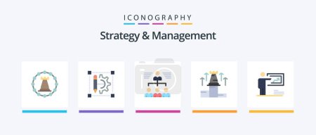 Téléchargez les illustrations : Strategy And Management Flat 5 Icon Pack Including chess. up. setting. strategy. user. Creative Icons Design - en licence libre de droit