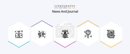 Illustration for News 25 Line icon pack including news. info. broadcasting. about. research - Royalty Free Image