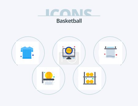 Téléchargez les illustrations : Basketball Flat Icon Pack 5 Icon Design. interior. match. sports clothing. live. basketball - en licence libre de droit