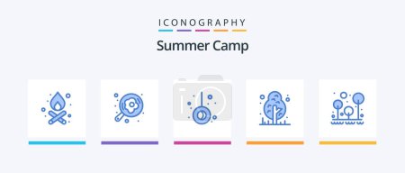 Illustration for Summer Camp Blue 5 Icon Pack Including survival. forest. pendulum. camping. jungle. Creative Icons Design - Royalty Free Image