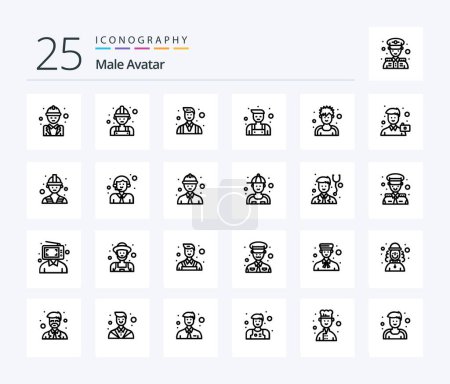 Ilustración de Male Avatar 25 Line icon pack including exerciser. repairman. worker. locksmith. people - Imagen libre de derechos