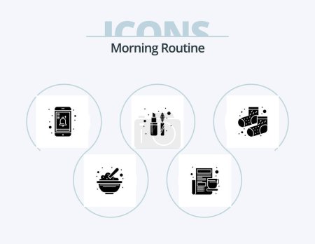 Illustration for Morning Routine Glyph Icon Pack 5 Icon Design. footwear. mascara. newspaper. liner. lips stick - Royalty Free Image